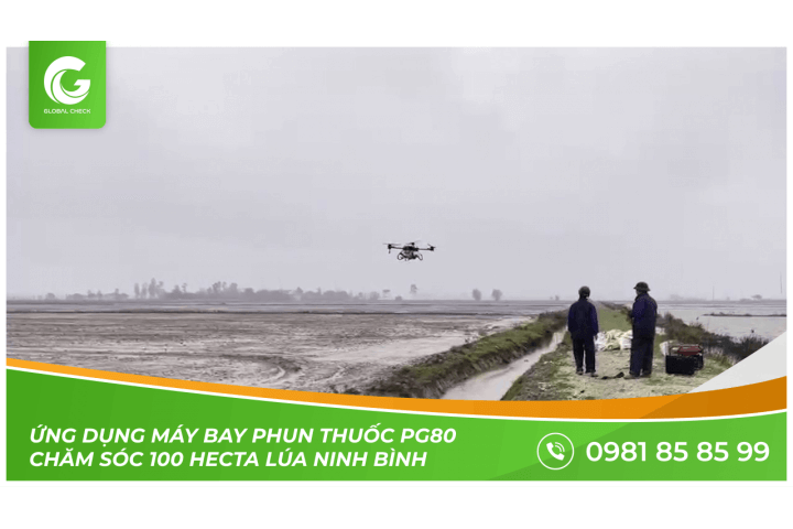 Ứng dụng máy bay phun thuốc PG80 chăm sóc 100 hecta lúa Ninh Bình | Máy bay nông nghiệp Globalcheck