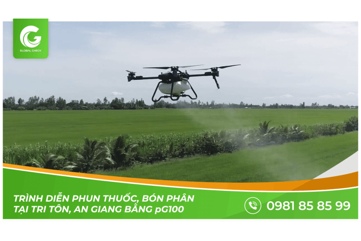 Trình diễn phun thuốc, bón phân tại Tri Tôn, An Giang bằng máy bay nông nghiệp pG100