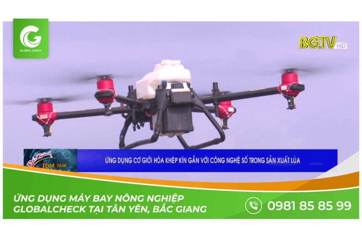 Ứng dụng máy bay nông nghiệp Globalcheck vào mô hình sản xuất lúa tiên tiến tại Tân Yên, Bắc Giang