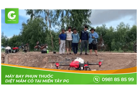 Máy bay phun thuốc diệt mầm cỏ tại Miền Tây Globalcheck | Máy bay nông nghiệp Globalcheck