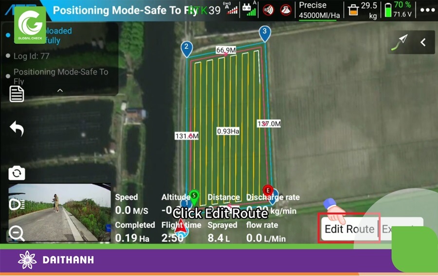Vào thửa đất và chọn Edit Route