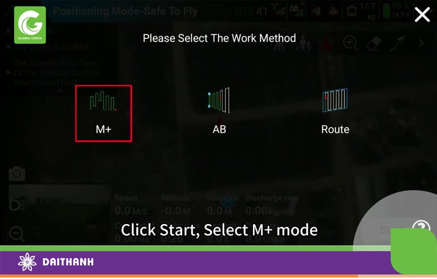 Chọn M+ để vào chế độ bay M+ của chiếc máy bay nông nghiệp G600