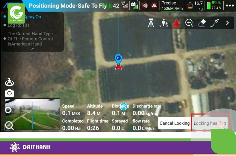 Ta chọn Locking heading để chuẩn bị cho chiếc máy bay nông nghiệp G600 bay