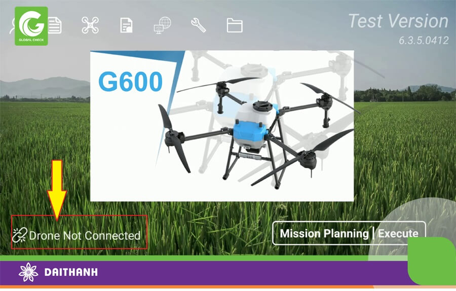 Ở trang chủ ta ấn vào Drone Not Connected để kết nối tới chiếc G600