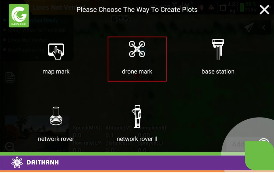 Bước này ta chọn drone mark để tạo bản đồ bằng cách bay drone đến các điểm