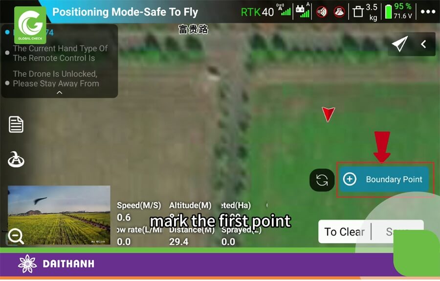 Sau khi bay đến vị trí góc ta ấn Boundary Point