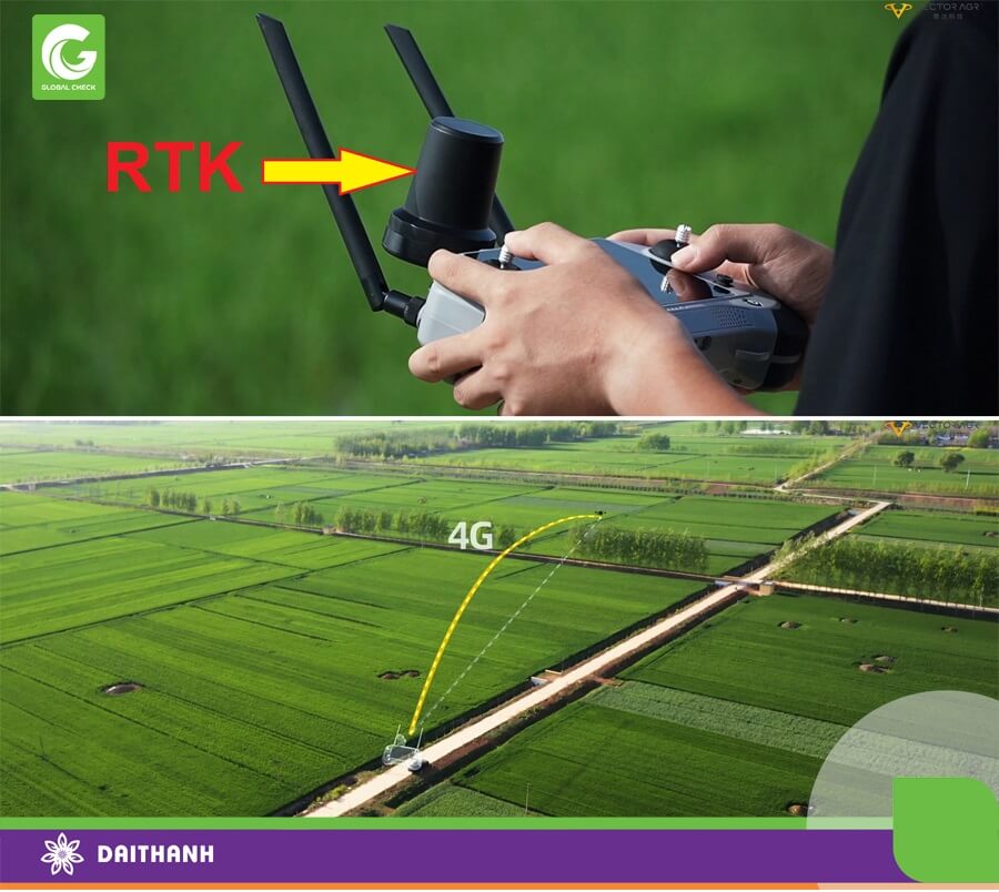 Drone tự động chuyển đối giữa sóng RTK-4G và sóng 4G nếu 1 trong 2 sóng bị sự cố