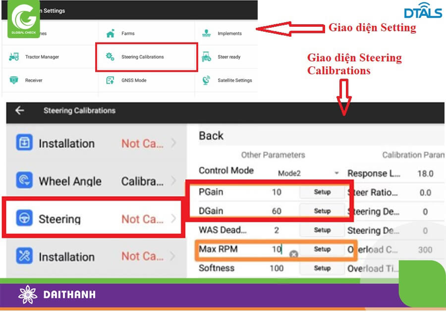 Thiết lập thông số PGain và Dgain cho máy cấy tự lái NX510